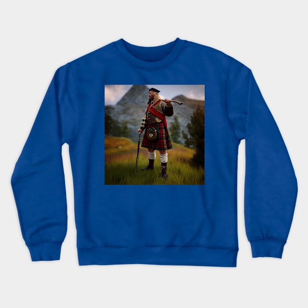 Scottish Highlander in Clan Tartan Crewneck Sweatshirt by Grassroots Green